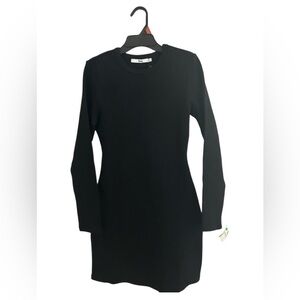 NWT Because of Alice Black Heavy Ribbed Long sleeve Mini Dress Women’s Sz Large
